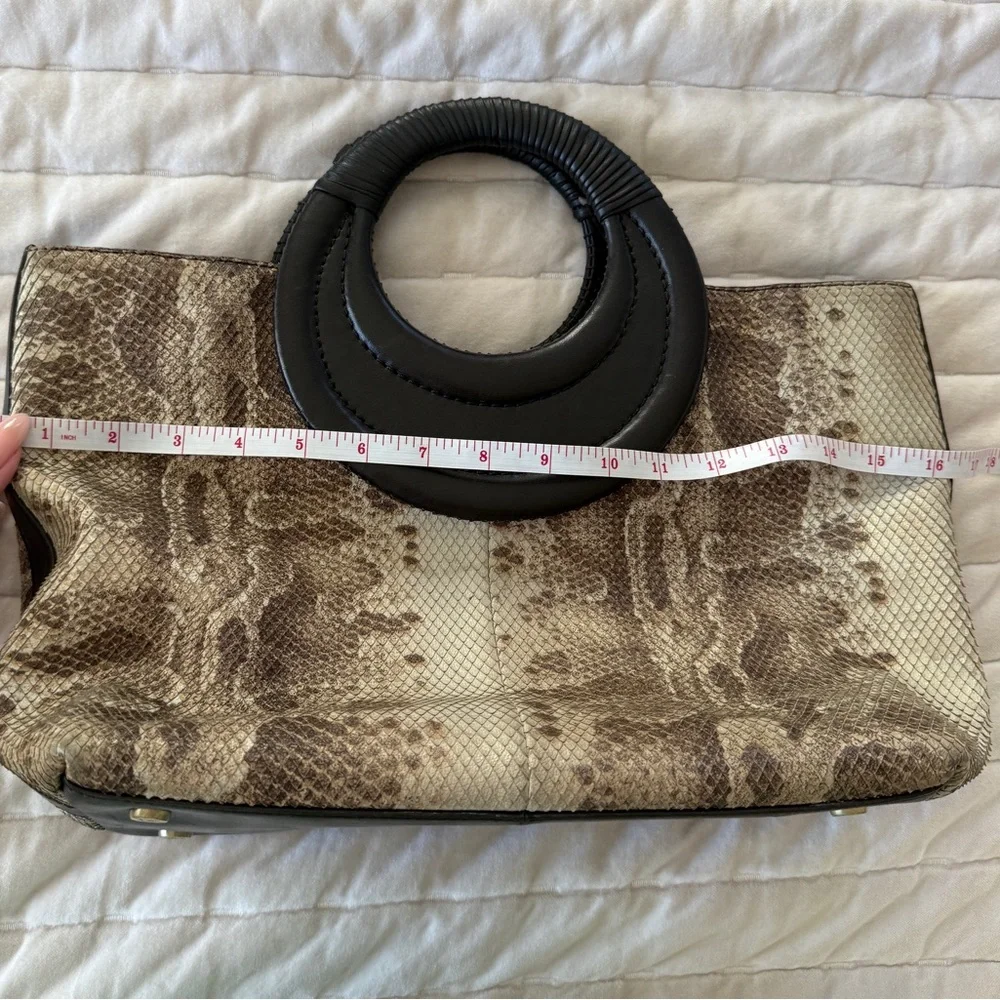 DONALD J.PLINER Genuine Leather Brown Ivory Python Print Tote top round handle